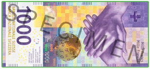 Швейцария: введена в обращение новая банкнота номиналом 1000 франков выпуска 2019 года.
